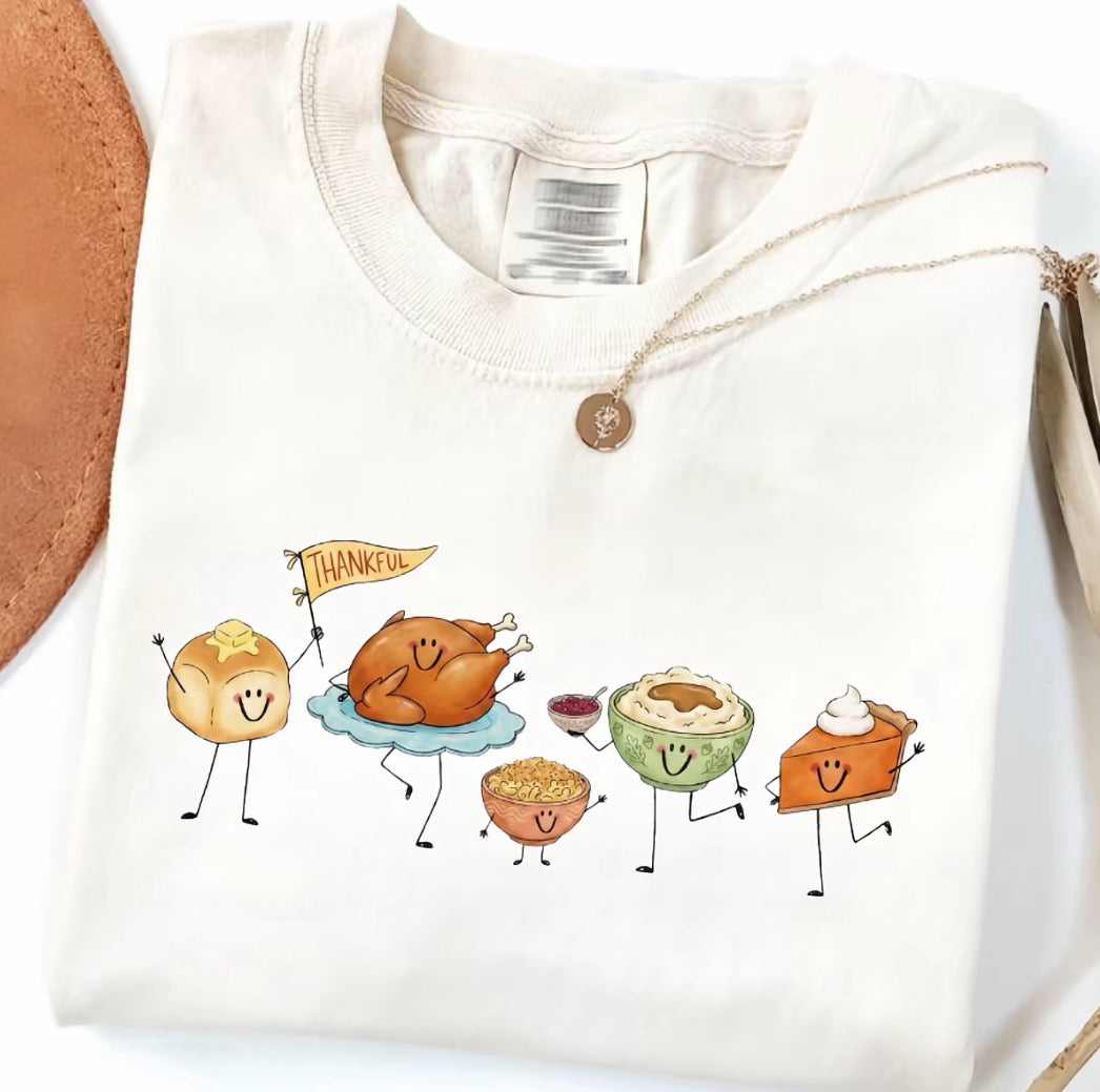 Happy Thanksgiving Doodles Cute Food Characters Graphic T-Shirt/Sweatshirt/Hoodie