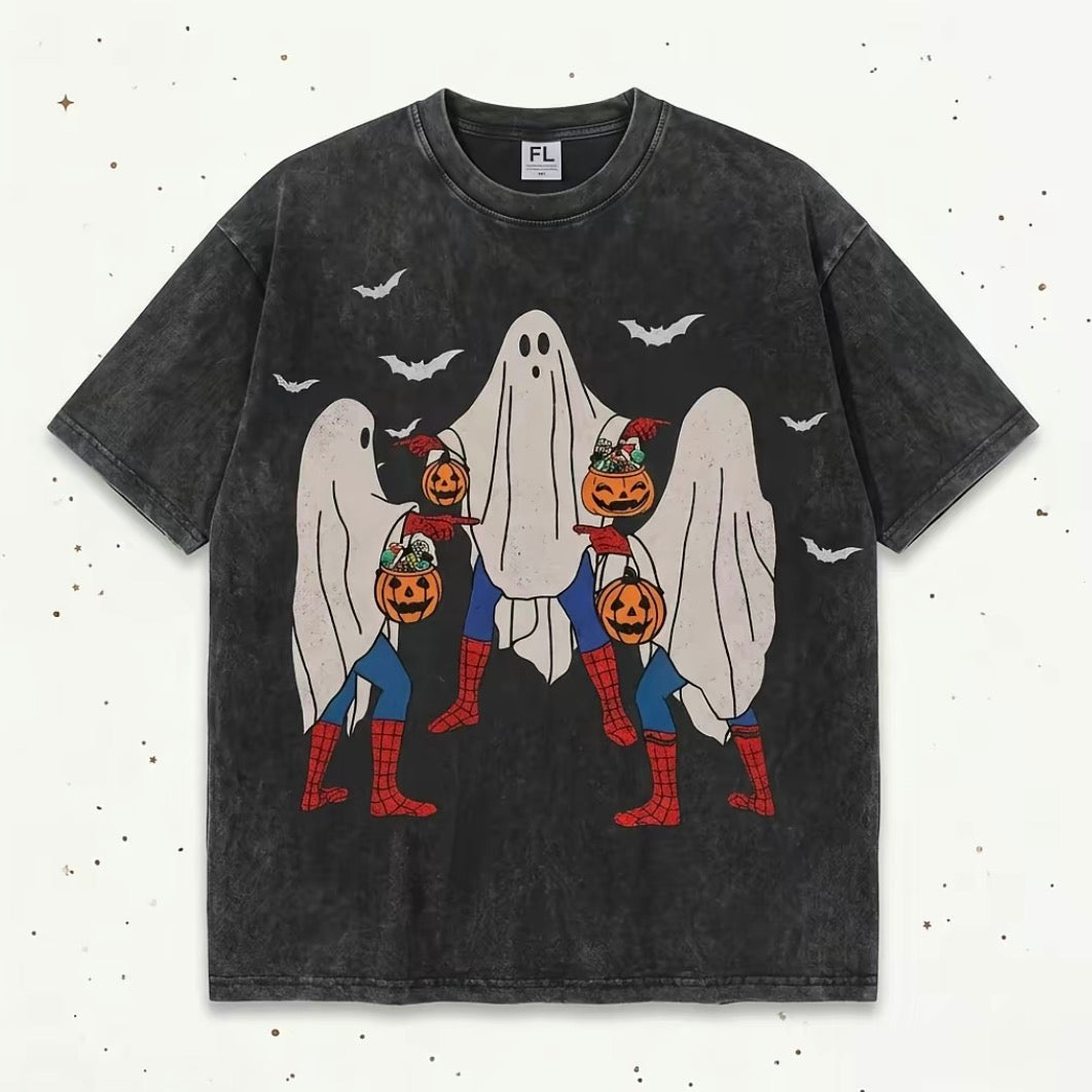 Unisex Vintage Ghost Bat Pumpkin Halloween Washed T-Shirt/Sweatshirt/Hoodie