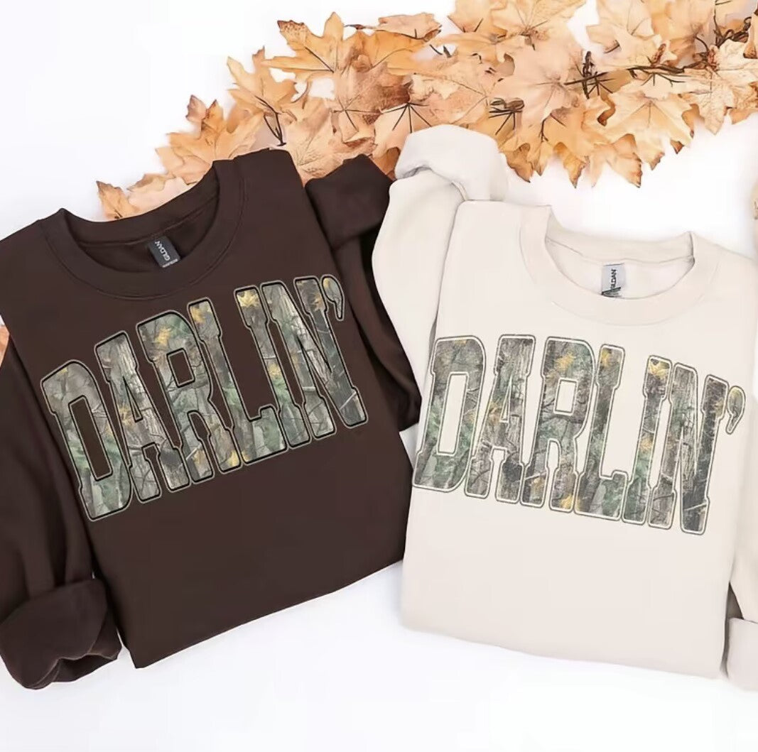 Retro Camo Western Darlin Country Distressed Cowboy T-Shirt/Sweatshirt/Hoodie