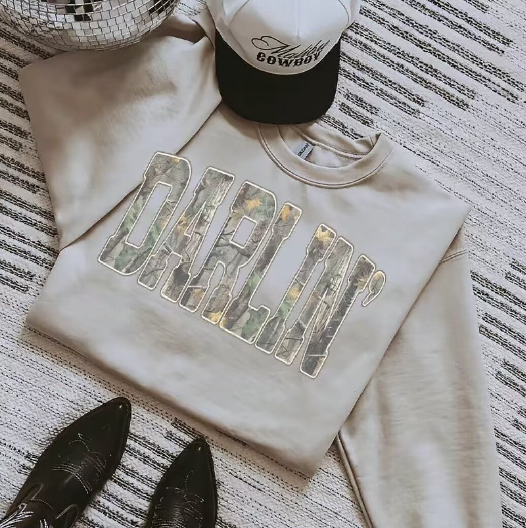 Retro Camo Western Darlin Country Distressed Cowboy T-Shirt/Sweatshirt/Hoodie