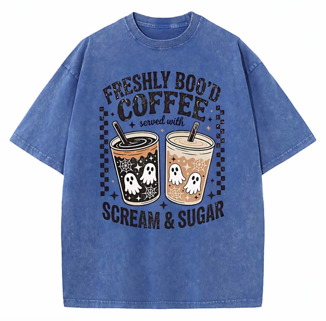 Retro Funny Scream And Sugar Ghost Coffee Artwork Halloween T-Shirt/Sweatshirt/Hoodie