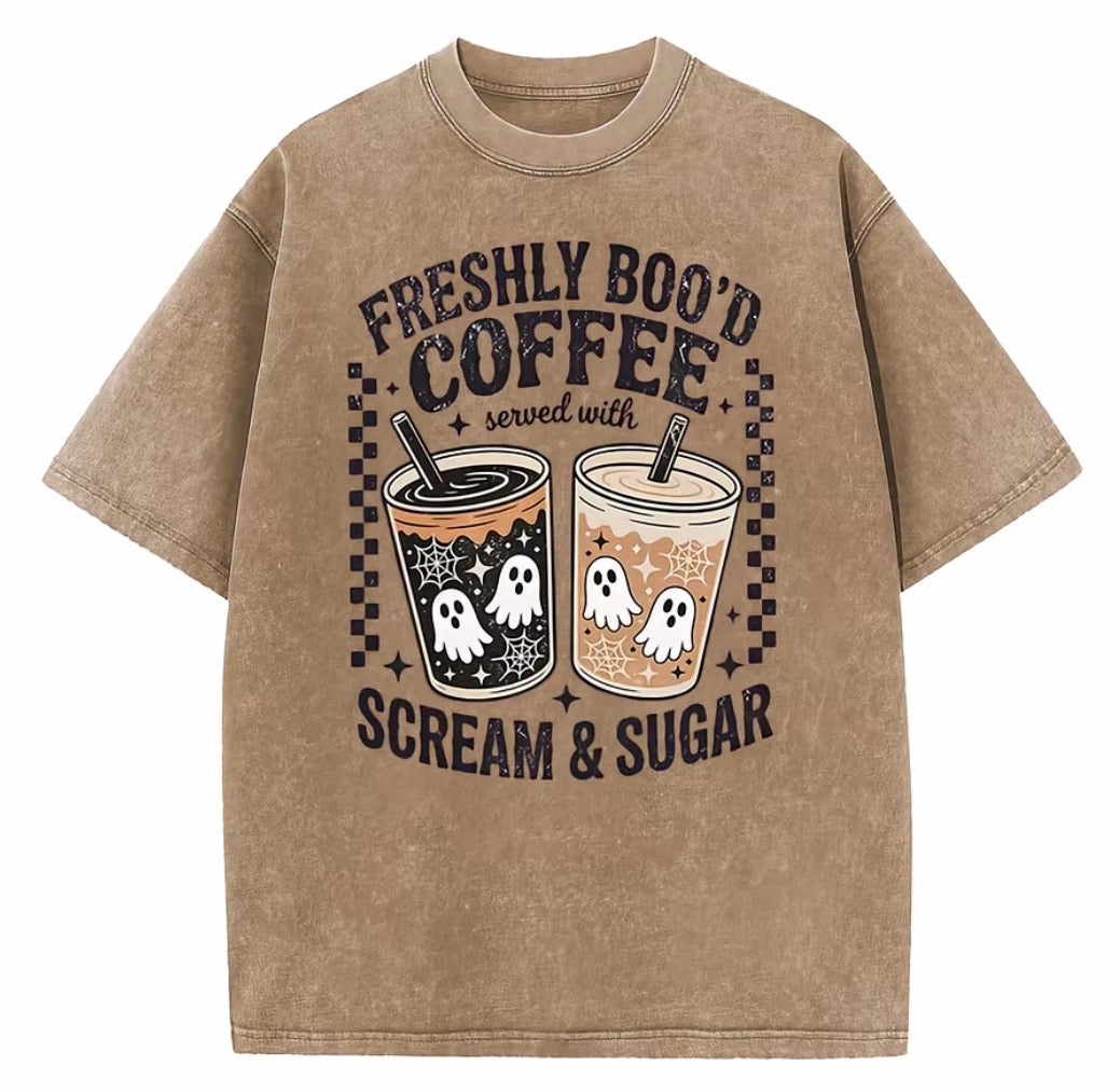Retro Funny Scream And Sugar Ghost Coffee Artwork Halloween T-Shirt/Sweatshirt/Hoodie