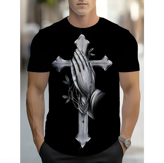 Men's Sports Crew Neck Cross And Prayer Hand T-Shirt/Sweatshirt/Hoodie