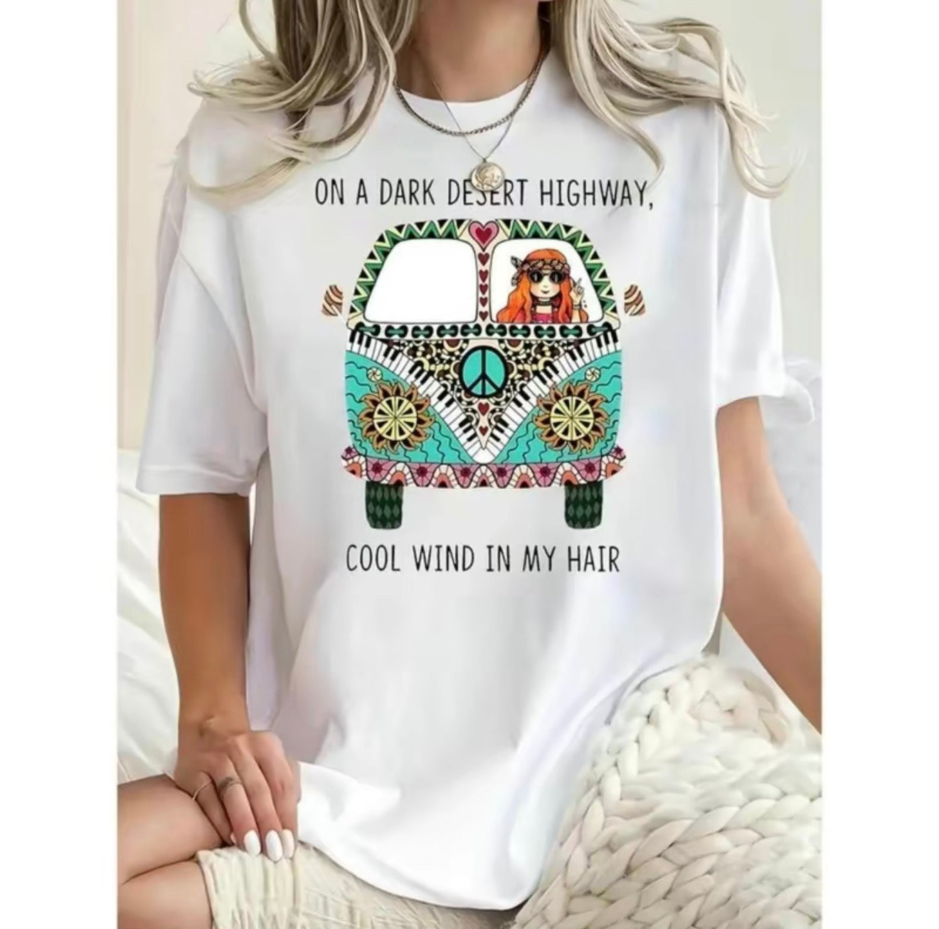 Colorful Bohemian Graphic On A Desert Scene And Dark Highway T-Shirt/Sweatshirt/Hoodie