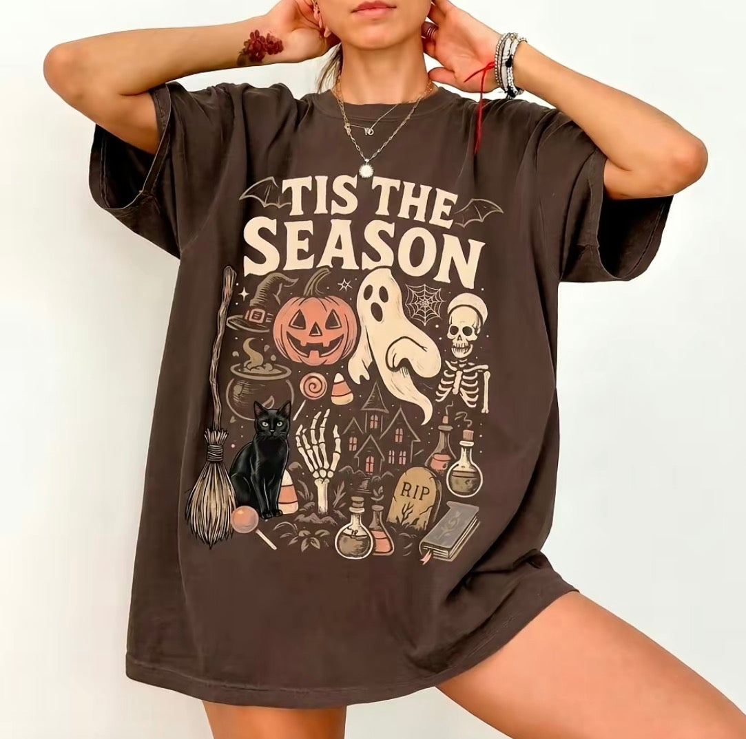 Tis The Season Halloween Pumpkin Black Cat T-Shirt/Sweatshirt/Hoodie