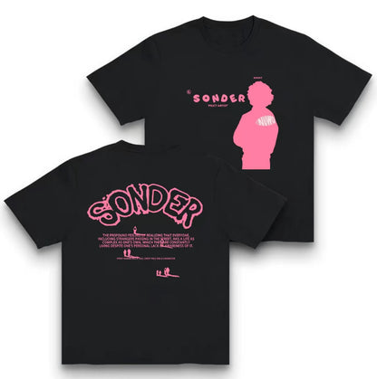 Bold Pink Sonder Lettering & Geometric Print Rap T-Shirt/Sweatshirt/Hoodie
