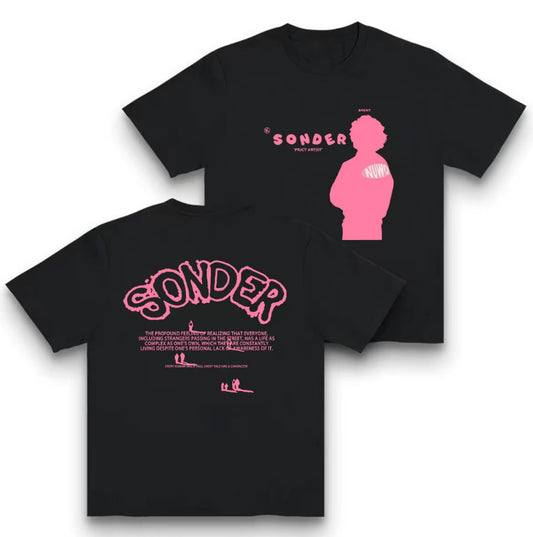 Bold Pink Sonder Lettering & Geometric Print Rap T-Shirt/Sweatshirt/Hoodie